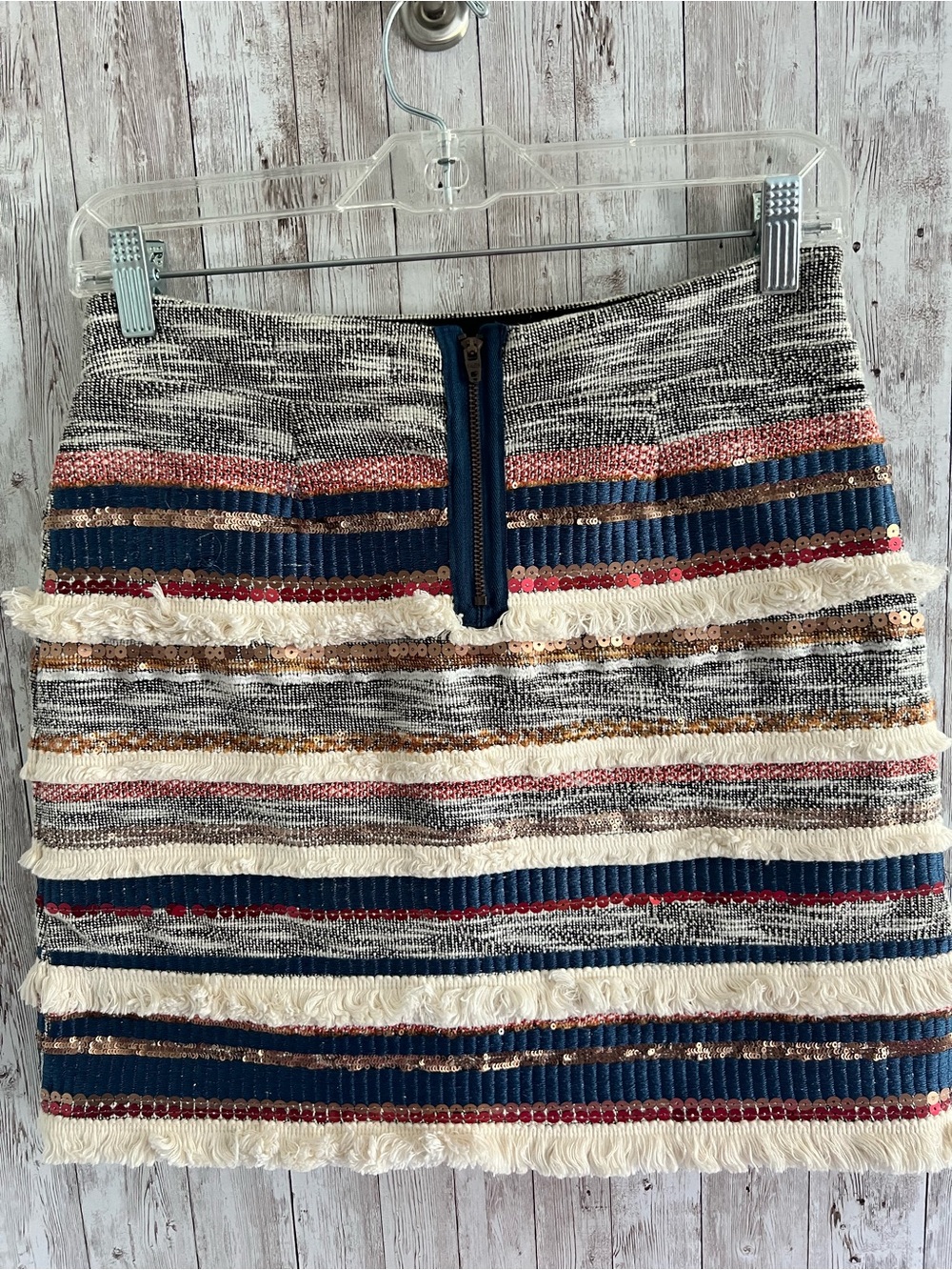Anthropologie Moulinette Soeurs "Erine" Fringe Sequin Knit Mini Skirt 00P - Picture 2 of 4